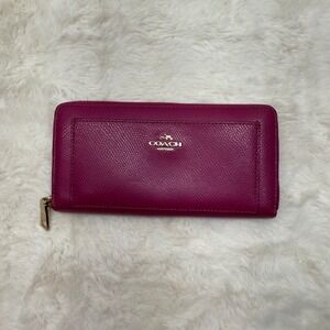 Coach Magenta Pink Saffiano Leather Zip Around Wallet Leather